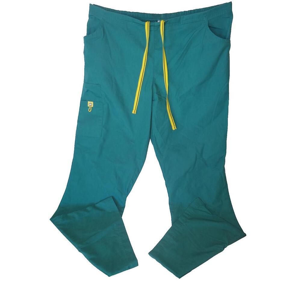 WonderWink Teal‎ Women's Scrub Pants with Yellow Drawstring, Size XL